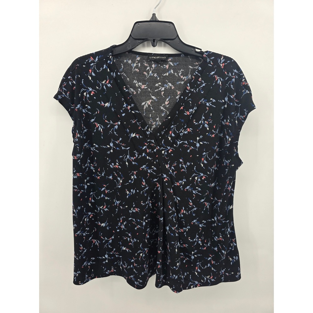 Lane Bryant Surplice V Neck Blouse Black Floral Print 14/16
